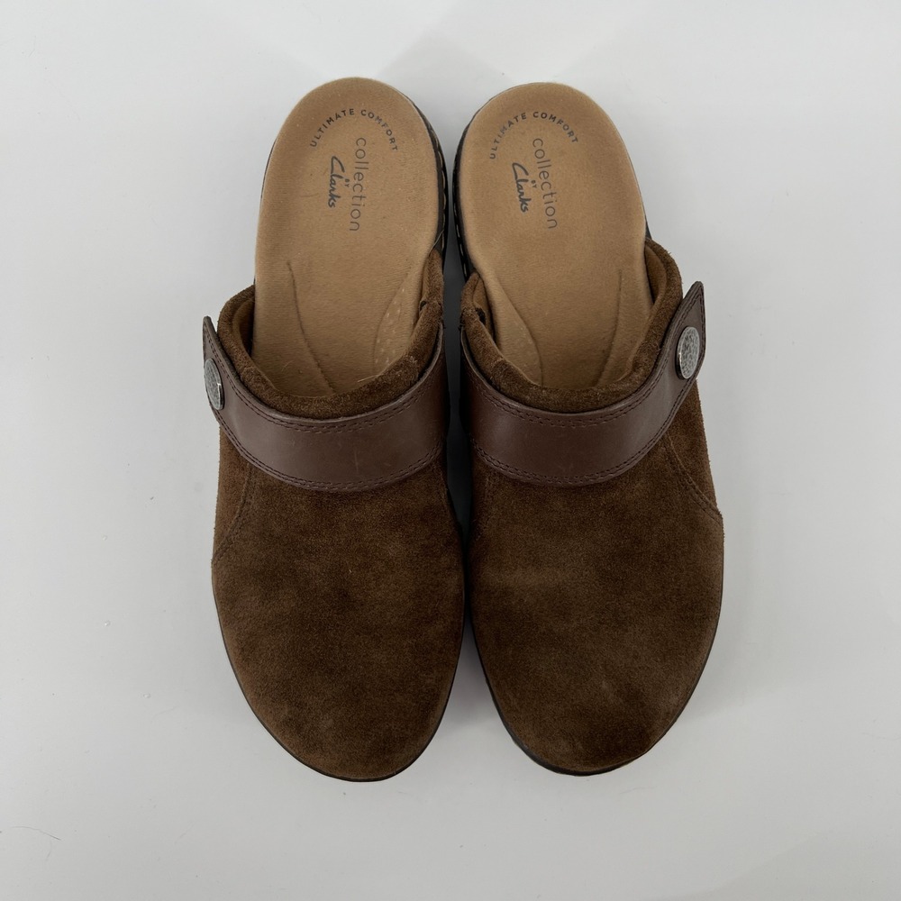 Clarks Women 7 Laurieann Strap Clog Taupe Brown Suede Slip On Casual Lightweight - Picture 3 of 8